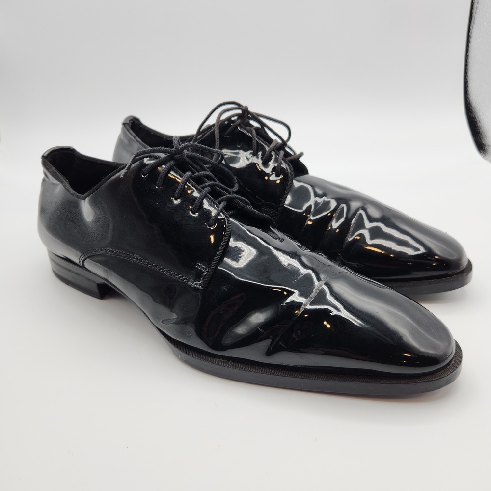 Zara Derby Shoes Mens 9 Black Patent Leather Tuxedo Formal Lace Up Oxfords